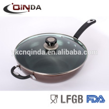 Die-casting non-stick fry wok with tempempered glass lid